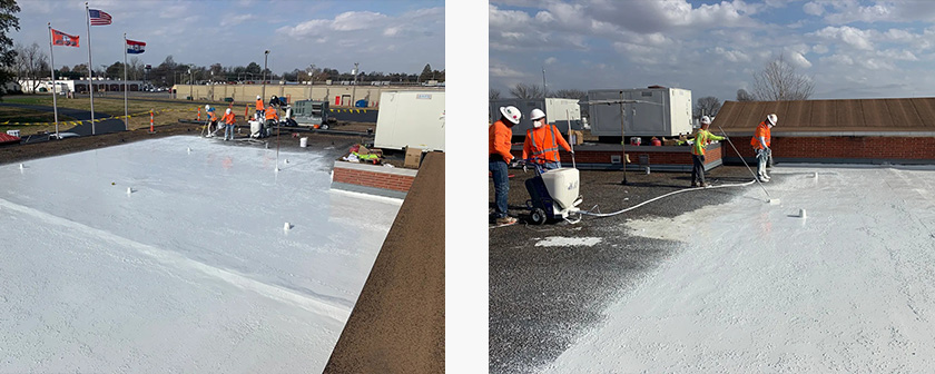 Polyarmor roof experts applying on a flat roof